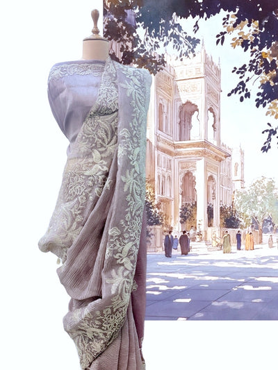 Gulrez Mauve Crinkled Tissue Sari