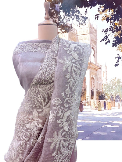 Gulrez Mauve Crinkled Tissue Sari