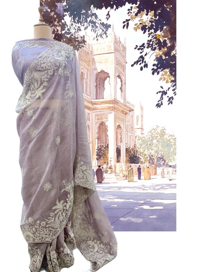 Gulrez Mauve Crinkled Tissue Sari