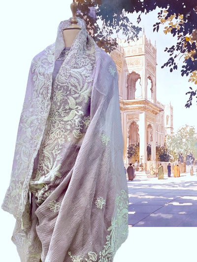 Gulrez Mauve Crinkled Tissue Sari