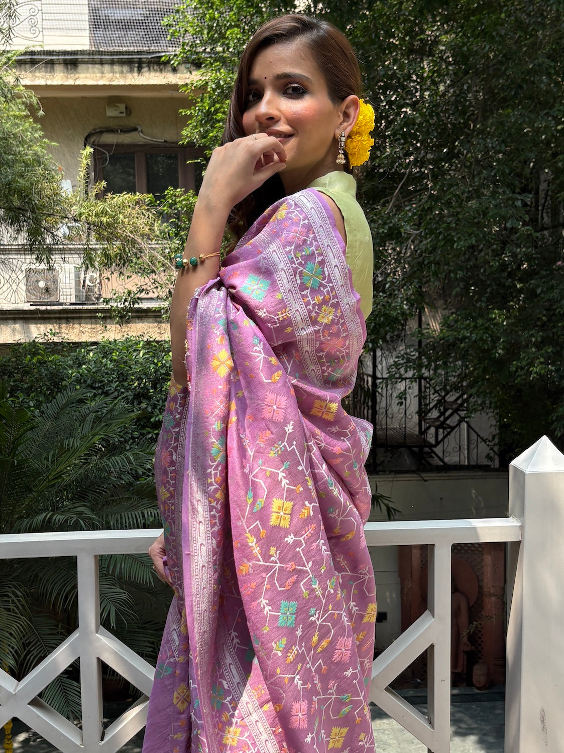 Pinjore Mauve Tussar Georgette Saree