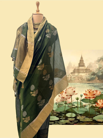 Jakarta Green Cotton Chanderi Saree