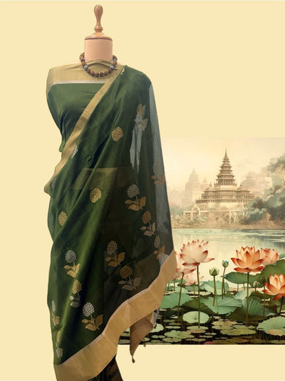 Jakarta Green Cotton Chanderi Saree