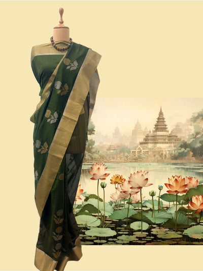 Jakarta Green Cotton Chanderi Saree