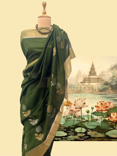 Jakarta Green Cotton Chanderi Saree