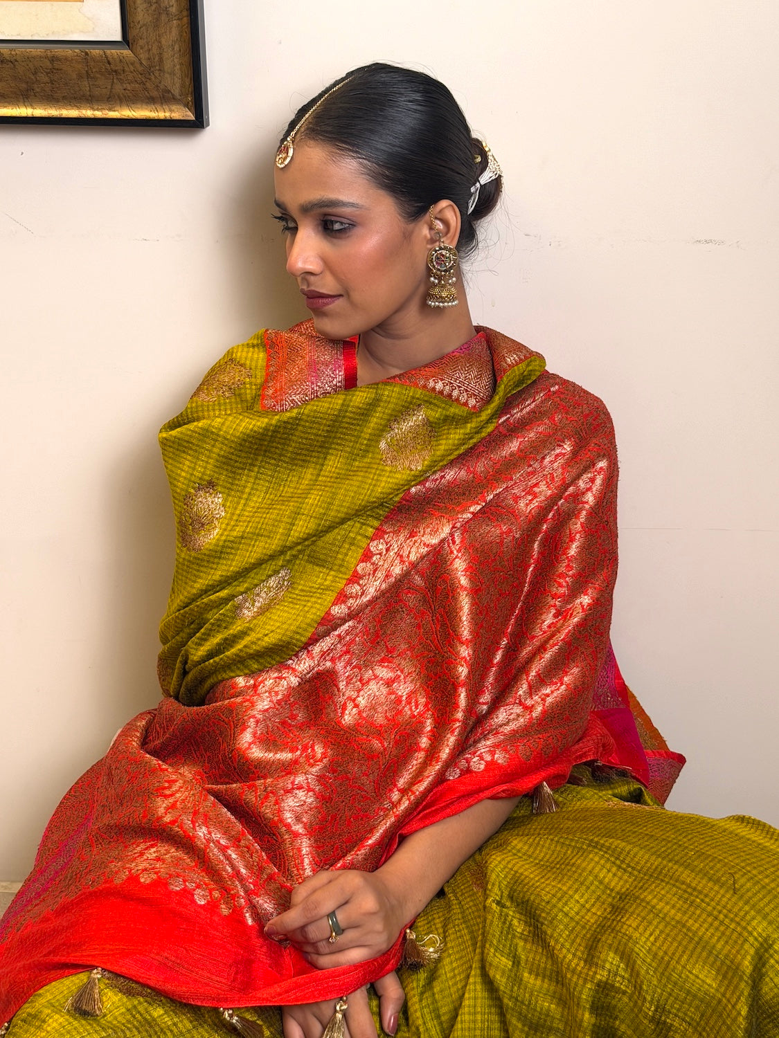 Rukmini Mehendi Raw Silk Saree