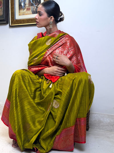 Rukmini Mehendi Raw Silk Saree