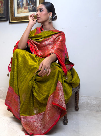 Rukmini Mehendi Raw Silk Saree