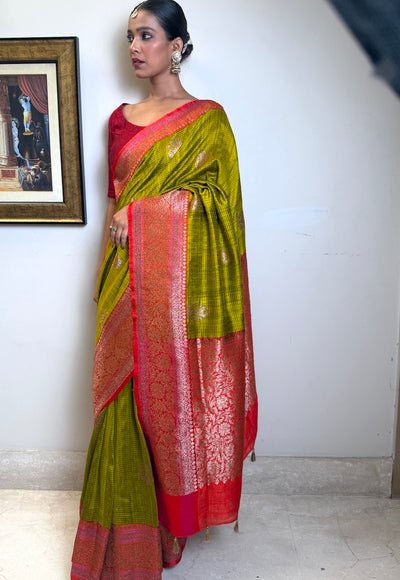 Rukmini Mehendi Raw Silk Saree