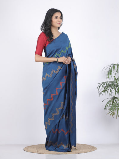 Kiara Blue Chevron Matka Georgette Saree