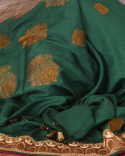 Falaknuma Green Embroidered Matka Georgette Saree