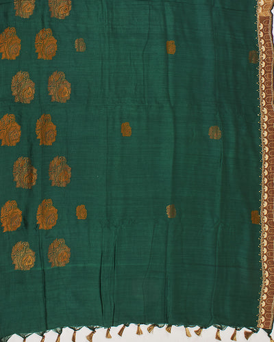 Falaknuma Green Embroidered Matka Georgette Saree