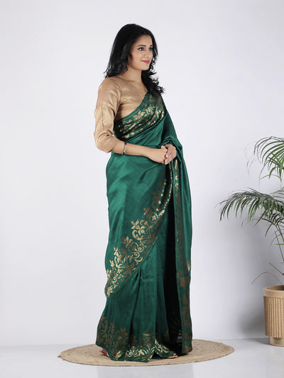 Chinar Dark Green Matka Georgette Border Saree