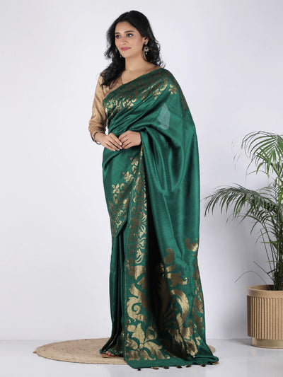 Chinar Dark Green Matka Georgette Border Saree