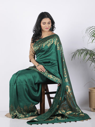 Chinar Dark Green Matka Georgette Border Saree