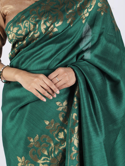 Chinar Dark Green Matka Georgette Border Saree