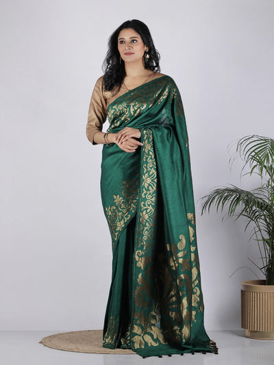 Chinar Dark Green Matka Georgette Border Saree