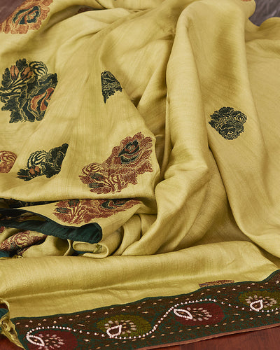 Ujjayanta Green Embroidered Matka Georgette Saree