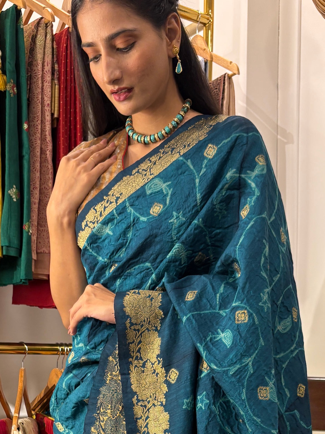 Aegean Teal Blue Shibori Saree