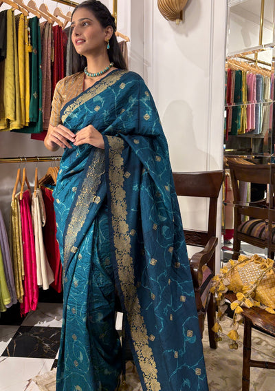 Aegean Teal Blue Shibori Saree
