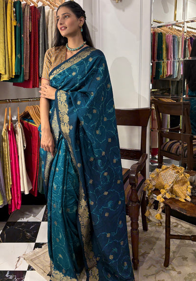 Aegean Teal Blue Shibori Saree