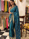 Aegean Teal Blue Shibori Saree