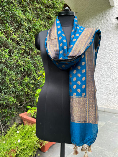 Teal Blue Matka Georgette Stole Dupatta