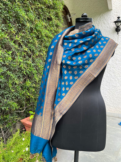 Teal Blue Matka Georgette Stole Dupatta