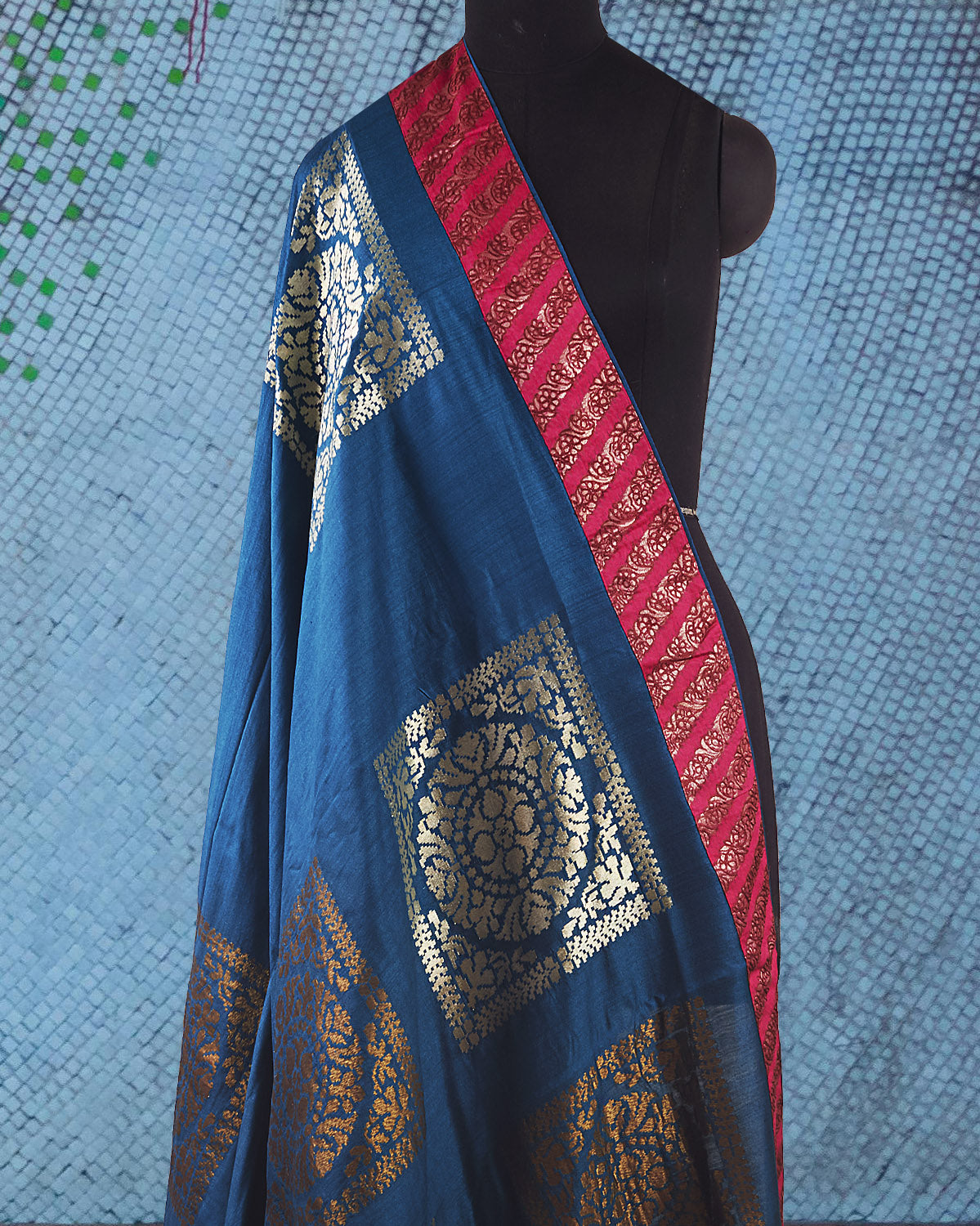 Mandapa Teal Blue Embroidered Matka Georgette Saree