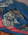 Mandapa Teal Blue Embroidered Matka Georgette Saree