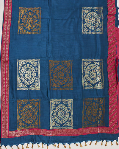 Mandapa Teal Blue Embroidered Matka Georgette Saree
