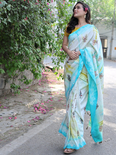 Niloufer Turquoise Shibori Matka Georgette Saree
