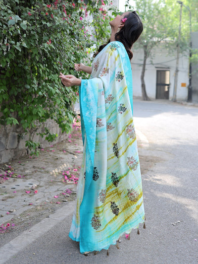 Niloufer Turquoise Shibori Matka Georgette Saree