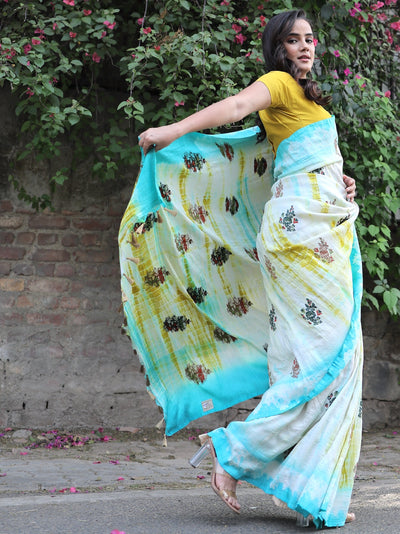 Niloufer Turquoise Shibori Matka Georgette Saree