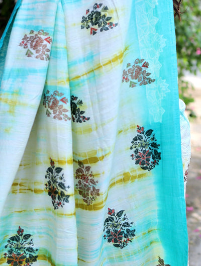 Niloufer Turquoise Shibori Matka Georgette Saree