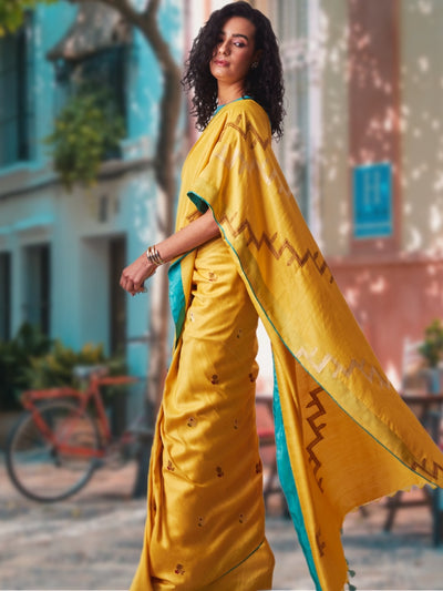Mozambique Yellow Matka Georgette Saree