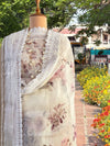 Valley of Flowers White Printed Linen Saree
