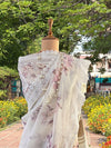 Valley of Flowers White Printed Linen Saree