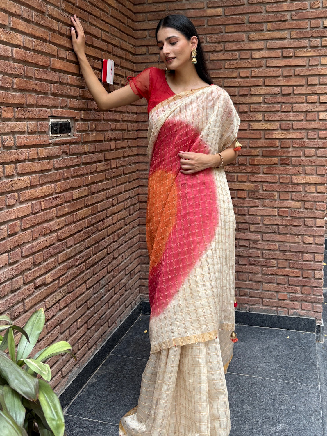 Chitra Durga Red & Ivory Moonga Cotton Saree