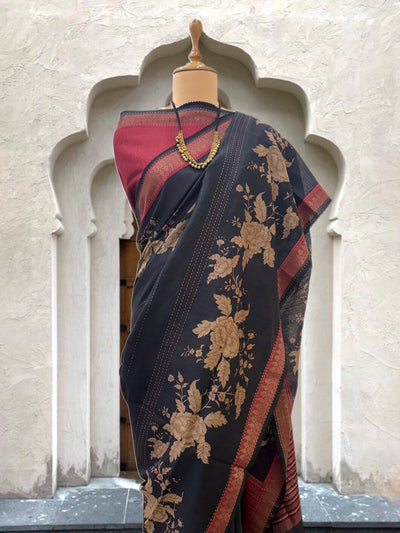 Swapnasundari Black Moonga Cotton Printed Saree