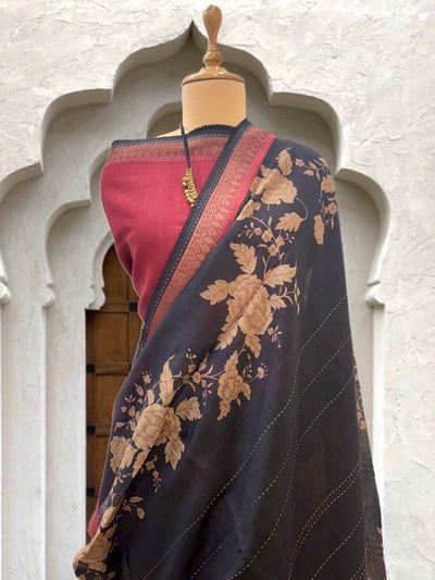 Swapnasundari Black Moonga Cotton Printed Saree