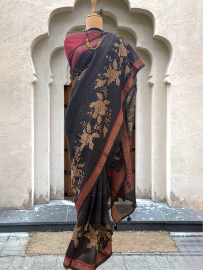 Swapnasundari Black Moonga Cotton Printed Saree