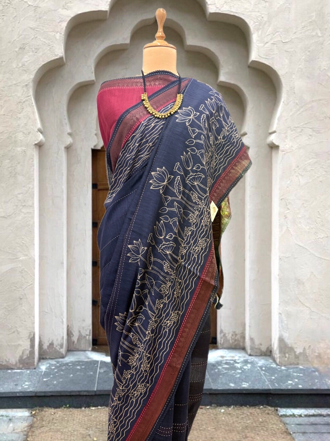 Neelkamal Blue Moonga Cotton Printed Saree