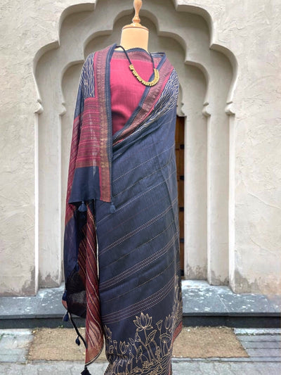 Neelkamal Blue Moonga Cotton Printed Saree