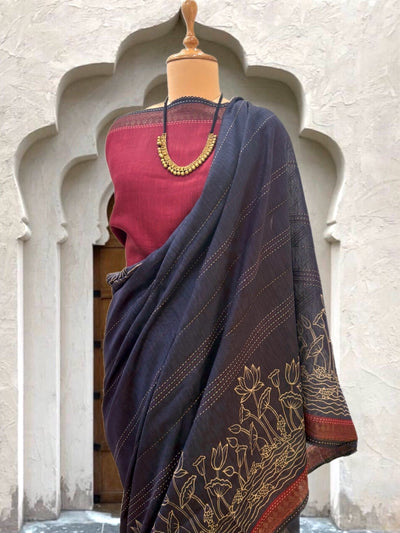 Neelkamal Blue Moonga Cotton Printed Saree