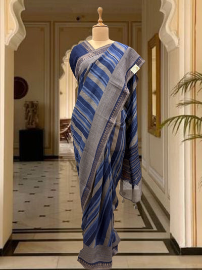 Capri Blue Moonga Cotton Printed Saree