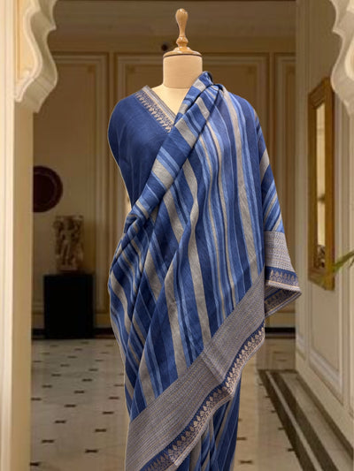 Capri Blue Moonga Cotton Printed Saree