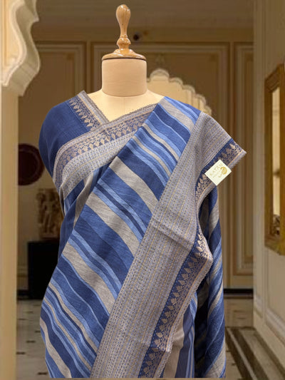 Capri Blue Moonga Cotton Printed Saree