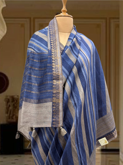 Capri Blue Moonga Cotton Printed Saree