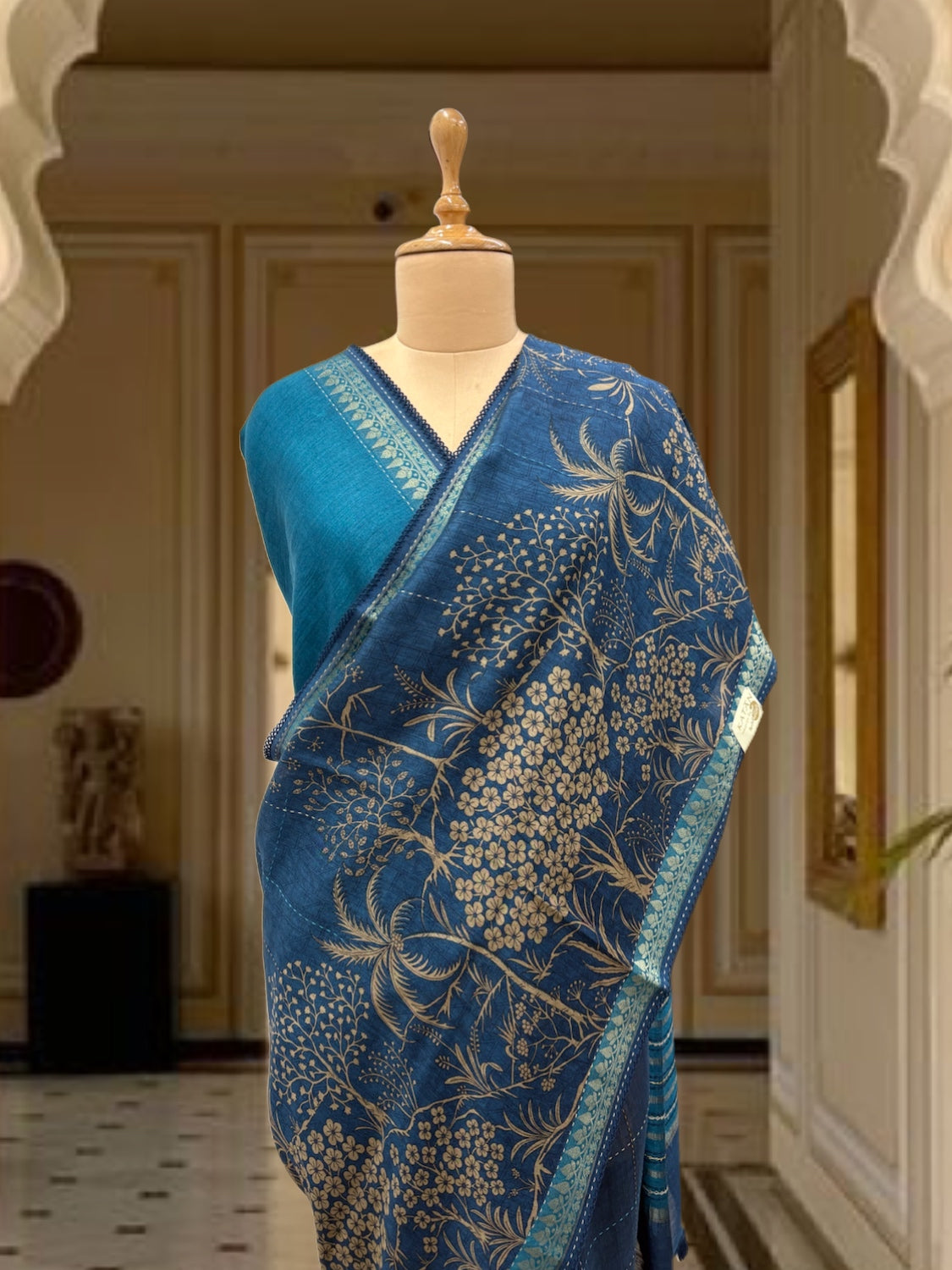 Swapnasundari Blue Moonga Cotton Printed Saree
